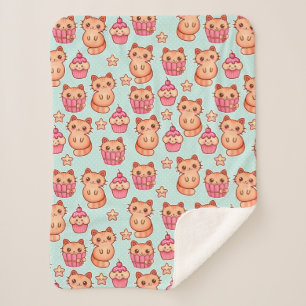 Couverture Sherpa Kawaii Cute Cats Cupcakes Motif rose et bleu
