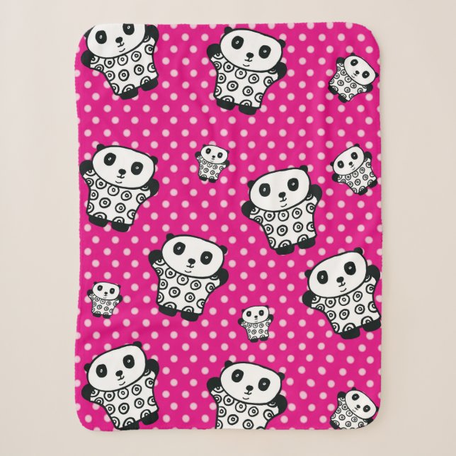 Couverture Sherpa Kawaii Panda moderne ours rose fille Pointe Polka (Devant)