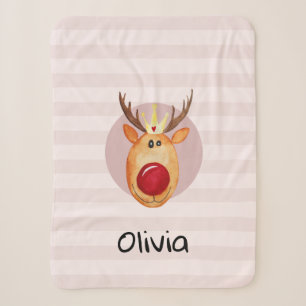 Couverture Sherpa Kids Cute Rudolph Reindeer Noël et nom
