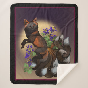 Couverture Sherpa Kitsune et fleurs de colombine