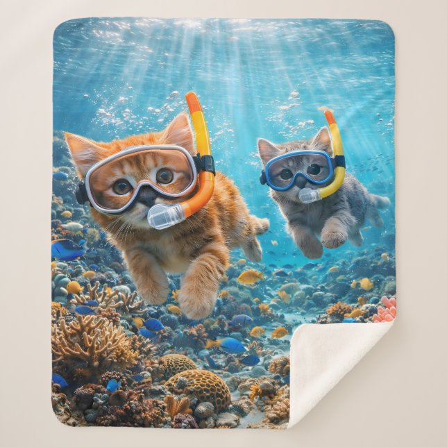 Couverture Sherpa Kittens snorkelling underwater coral reef fleece b (Devant)