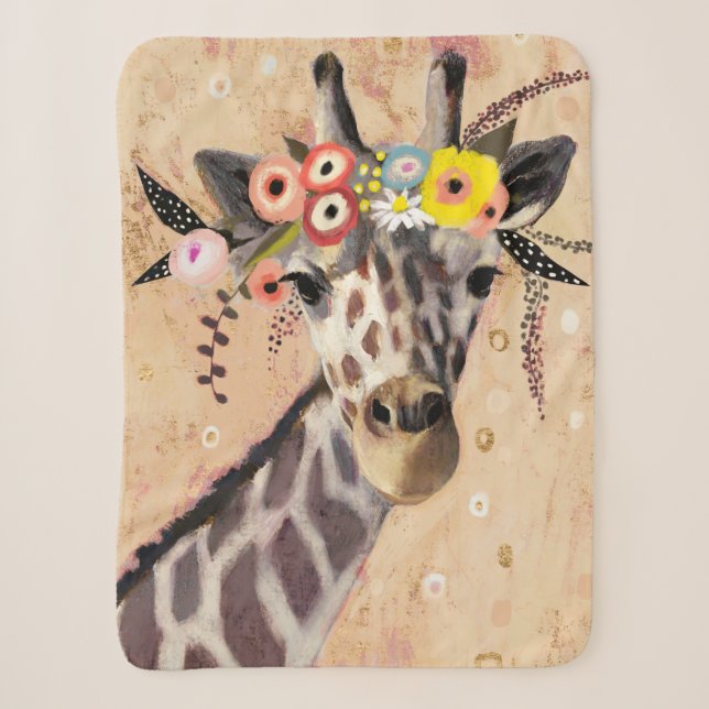 Couverture Sherpa Klimt Giraffe | Couronne De Fleurs (Devant)