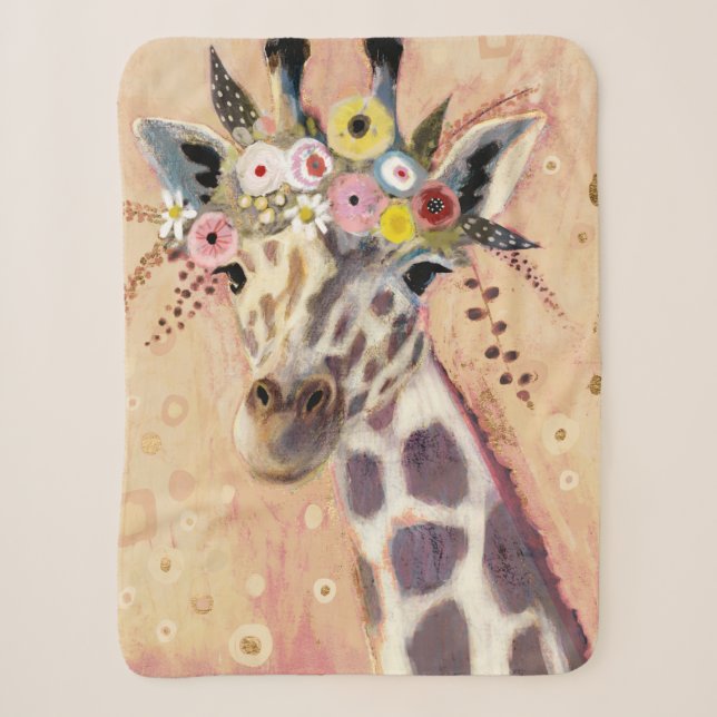 Couverture Sherpa Klimt Giraffe | Orné De Fleurs (Devant)