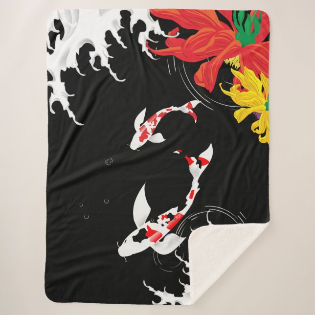 Couverture Sherpa Koi Pond - black - Japanese Design Blanket
