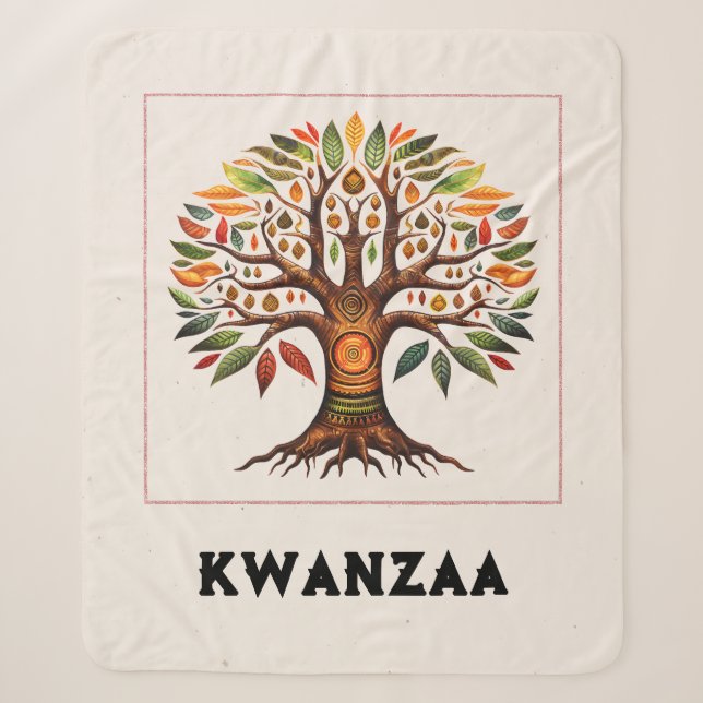 Couverture Sherpa Kwanzaa Arbre Africain Moyen Hérpa Blanche (Devant)