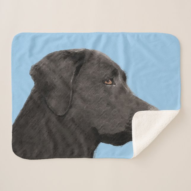 Couverture Sherpa Labrador Retriever Black Peinture Original Chien A (Devant (Horizontal))