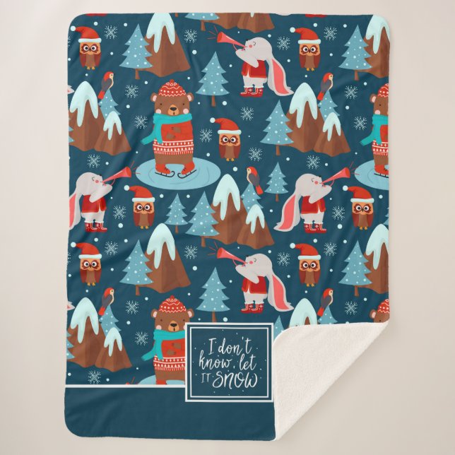 Couverture Sherpa Laisser la neige mignonne Motif animal avec le nom (Devant)