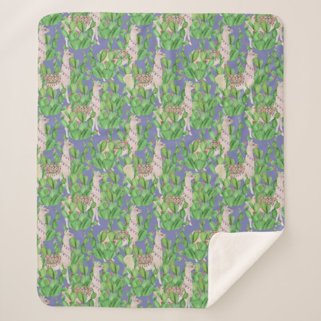 Couverture Sherpa Lama d'aquarelle et motif de Catus (Devant)