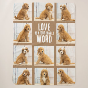 Couverture Sherpa L'AMOUR EST   Photo Collage Chiot sur Brown
