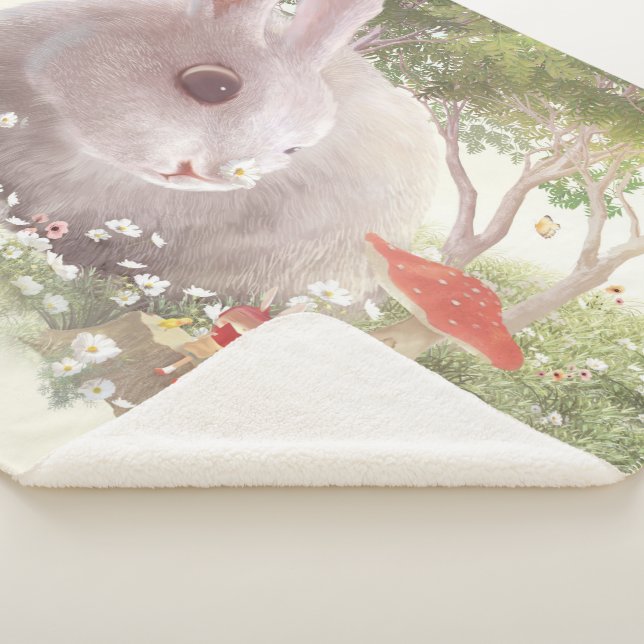 Couverture Sherpa Lapin avec Fleurs (3/4)