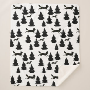 Couverture Sherpa Lapin renard scandinave Noir Arbre de Noël