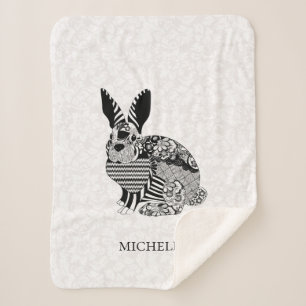 Couverture Sherpa Lapin sur Damas blanc
