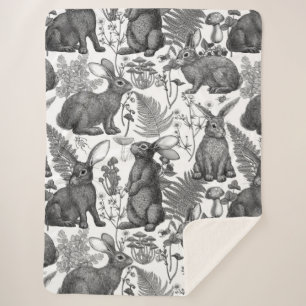Couverture Sherpa Lapins et flore boisée2 Sherpa Blanket
