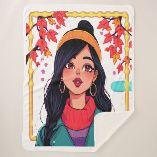 Couverture Sherpa Large Cozy Autumn Girl Fleece Blanket – Oversized 