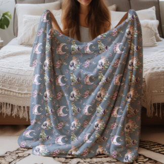 Couverture Sherpa Lavande Mystique Boho Lavande Anemone Lune