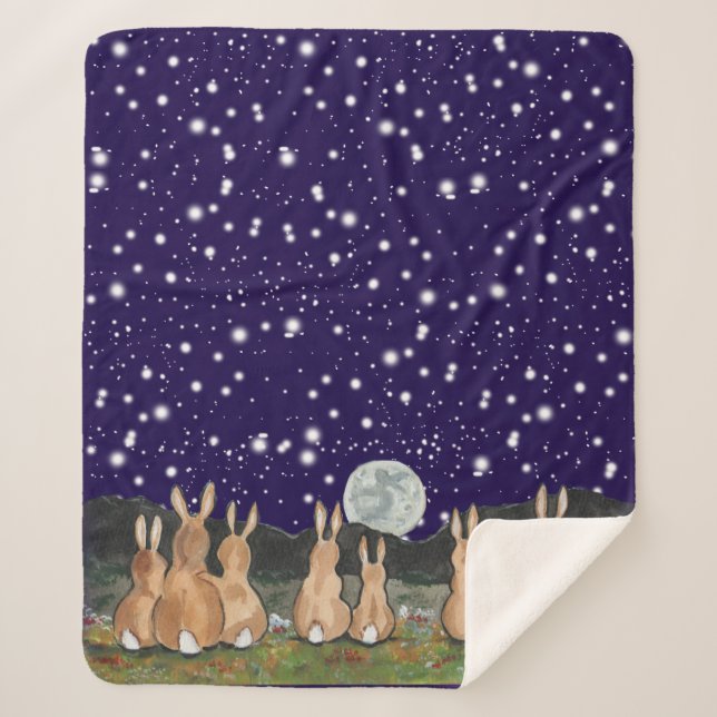 Couverture Sherpa Le lapin dans la lune Marine Bleu Night Sky Bunny (Devant)