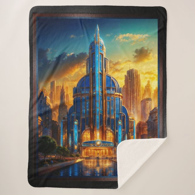 Couverture Sherpa Le Pavillon Grand Art Déco Blue Plaza by Xzendor7 (Devant)