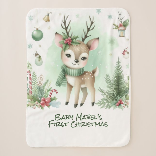 Couverture Sherpa Le premier renne de Noël vert bébé (Devant)