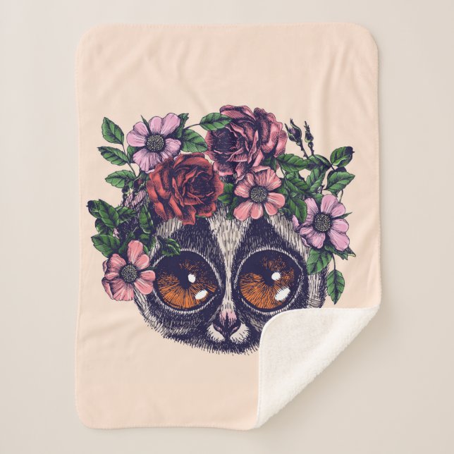 Couverture Sherpa Lémur floral doux (Devant)