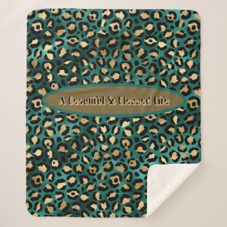 Couverture Sherpa Léopard Tropical Gold Green