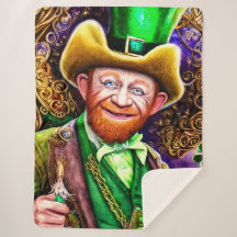 Leprechaun vert gai avec tuyaux Shamrocks