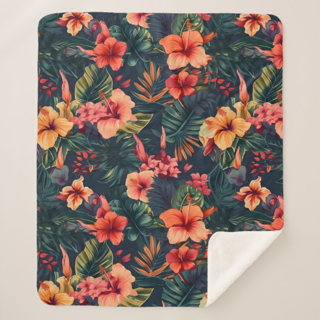 Couverture Sherpa Les Fleurs D'Hibiscus, Un Modèle Floral Tropical (Devant)