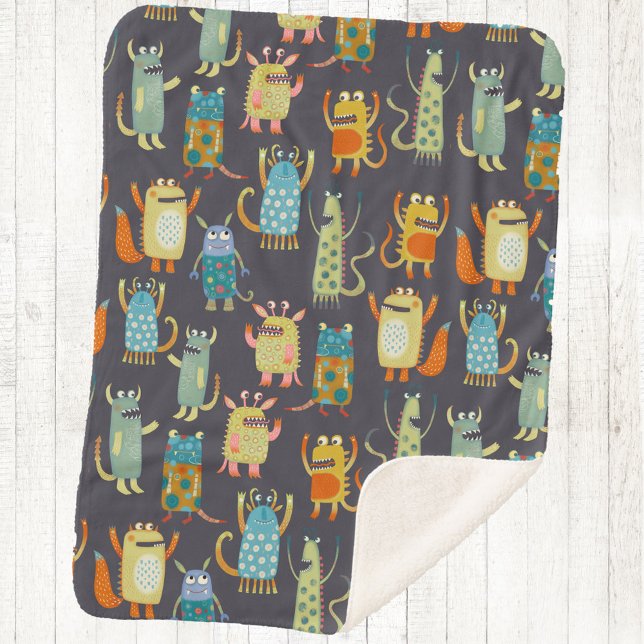 Couverture Sherpa Les mignons monstres (Monsters fun sherpa blanket)