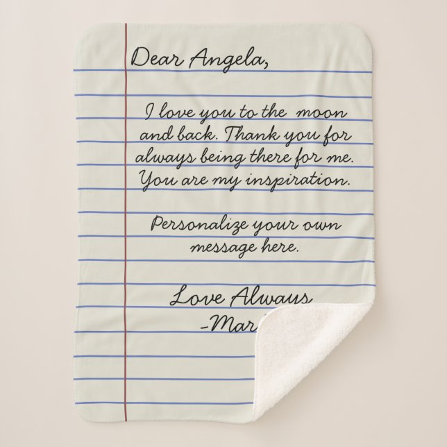 Couverture Sherpa Lettre d'amour manuscrite ou message personnalisé (Devant)