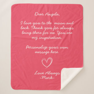 Couverture Sherpa Lettre d'amour manuscrite rouge ou anniversaire du