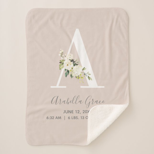 Couverture Sherpa LETTRE Florale Rose BLANCHE UN Script Bébé Statist (Devant)
