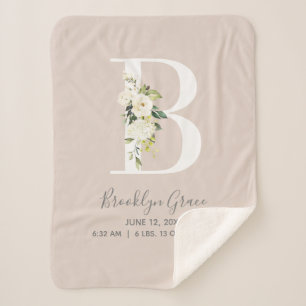 Couverture Sherpa LETTRE Florale rose pâle B Script Bébé Statistique