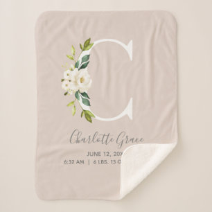 Couverture Sherpa LETTRE Florale rose pâle C Script bébé Statistique
