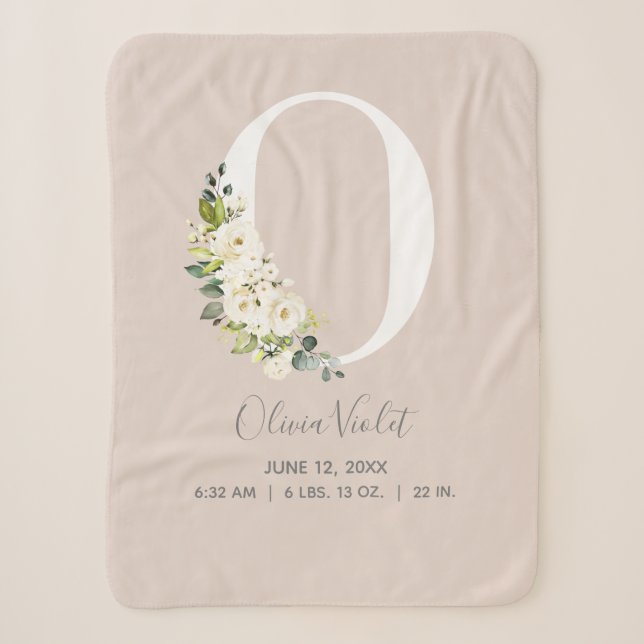 Couverture Sherpa LETTRE Florale rose pâle O Script Bébé Statistique (Devant)