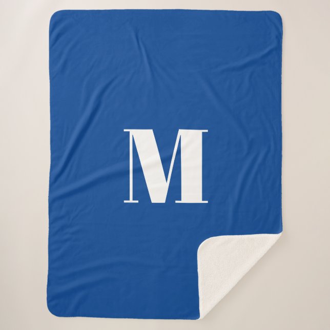 Couverture Sherpa LETTRE INITIALE Bleu Profond Monogramme Moderne De (Devant)