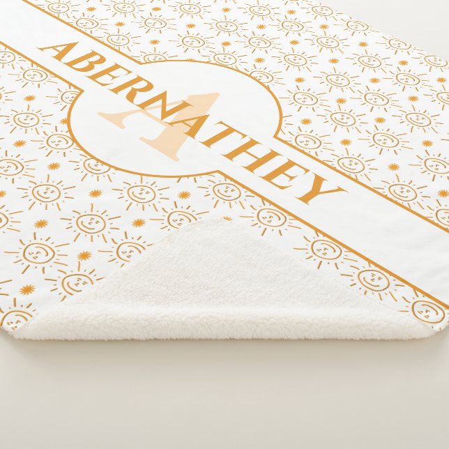 Couverture Sherpa Lettre initiale Monogramme et nom main tiré Sun (3/4)