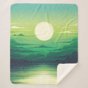Couverture Sherpa Lever de soleil dans la mer habillage d'illustrati