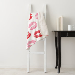 Couverture Sherpa Lèvres rouges et roses, Motif des lèvres, bâton à 