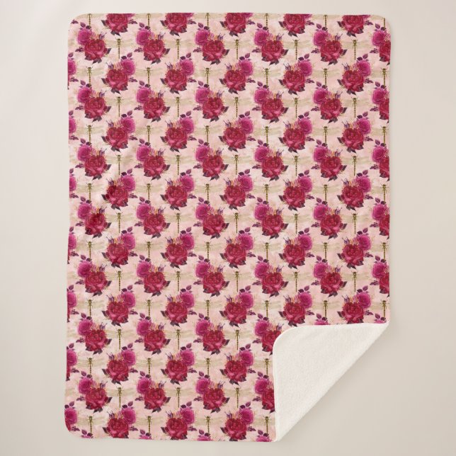Couverture Sherpa libellules roses et Roses (Devant)