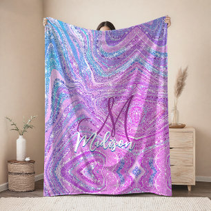 Couverture Sherpa Licorne arc-en-ciel pailleté art girly marbre