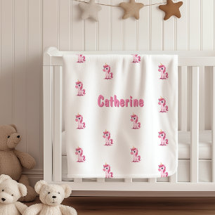 Couverture Sherpa Licorne Rose avec Nom Personnali