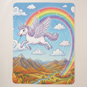 Couverture Sherpa Licorne volante de dessin animé avec arc-en-ciel
