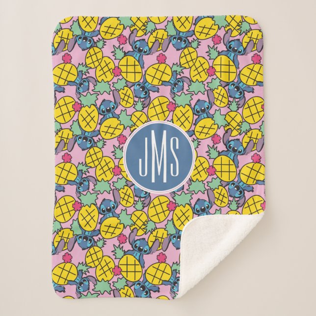 Couverture Sherpa Lilo et Stitch| Monogramme Motif d'ananas (Devant)