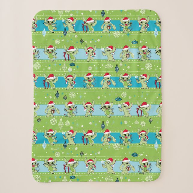 Couverture Sherpa Lilo et Stitch | Stitch Green Holiday Motif (Devant)