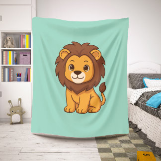Couverture Sherpa Lion de dessin animé mignon sur fond vert