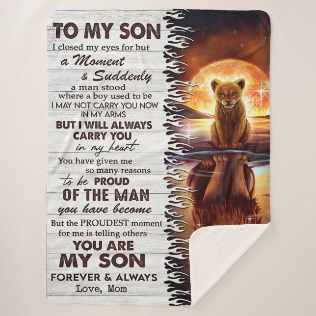 Couverture Sherpa Lion Maman À Mon Fils J'Ai Fermé Mes Yeux (Devant)