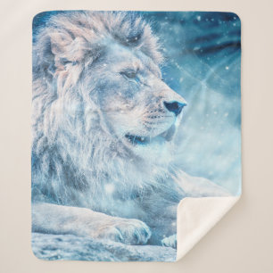 Couverture Sherpa Lion neige couché animal d'art