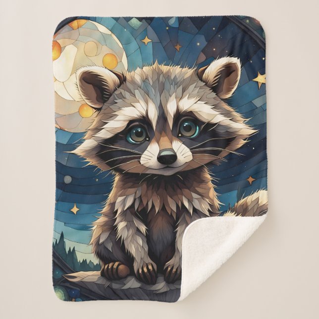 Couverture Sherpa Little Raccoon Night Ciel Vitrail (Devant)