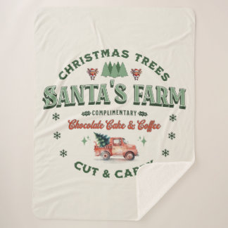 Couverture Sherpa Logo père Noël's Christmas Tree Farm Style Vintage