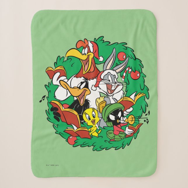Couverture Sherpa LOONEY TUNES™ Group Christmas Wreath (Devant)