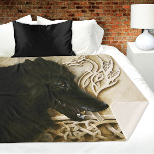 Couverture Sherpa Loup noir dragon celtique entrelacs fantastique